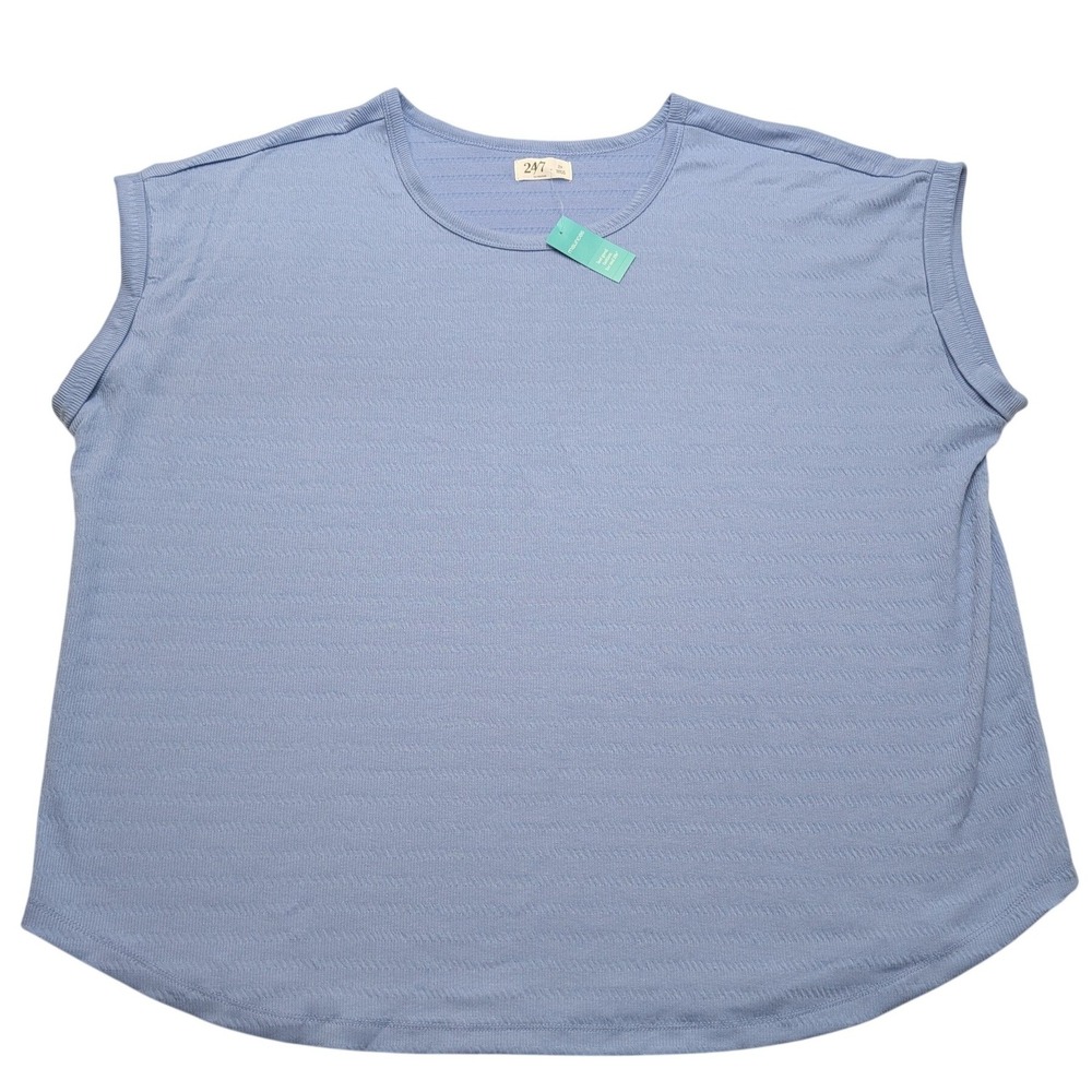 NWT Maurices 24/7 Top Women 2X Blue Textured Short Sleeve Crew Neck Curved Hem